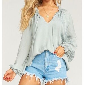 Show Me Your Mumu Sage Charlene Polka Dot Tunic Top Ruffle V Neck Blouse Large